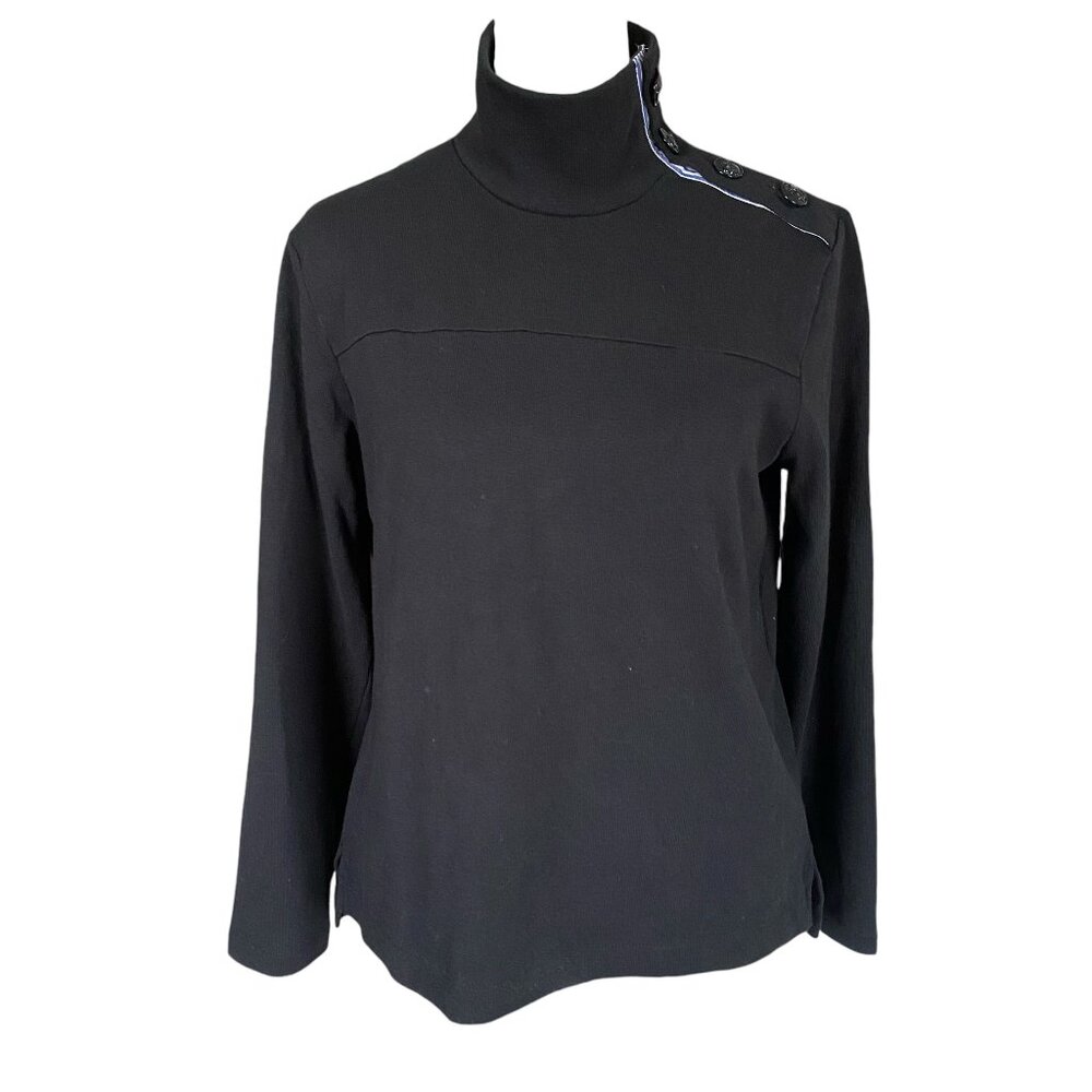 J. Crew women's size XS black long sleeve stretchy top button shoulder closure